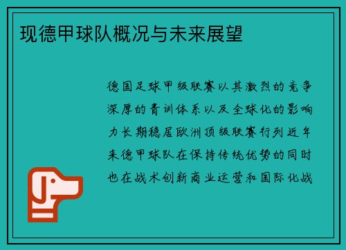 现德甲球队概况与未来展望